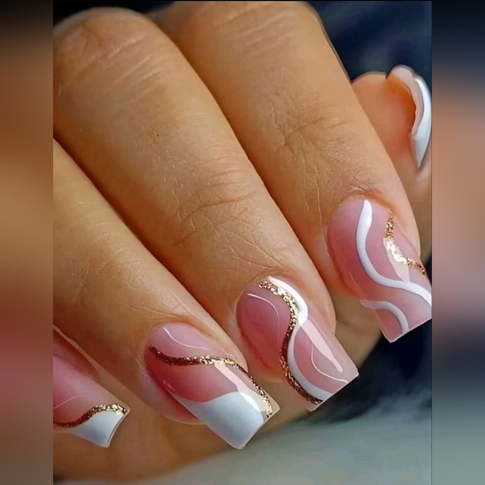 24-pcs long Square stripped fake press on nails